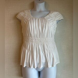 SUNDANCE Womens Size Small White Cotton Modal Blend Ruched Short Sleeve Blouse
